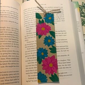 Blue/Pink Flowers Hand Painted Bookmark